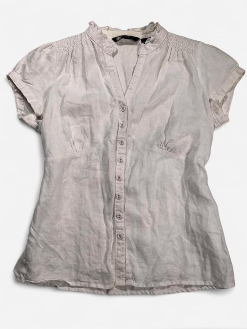 Carol Little White 100% Linen Cottagecore Boho Shortsleeve Top Medium